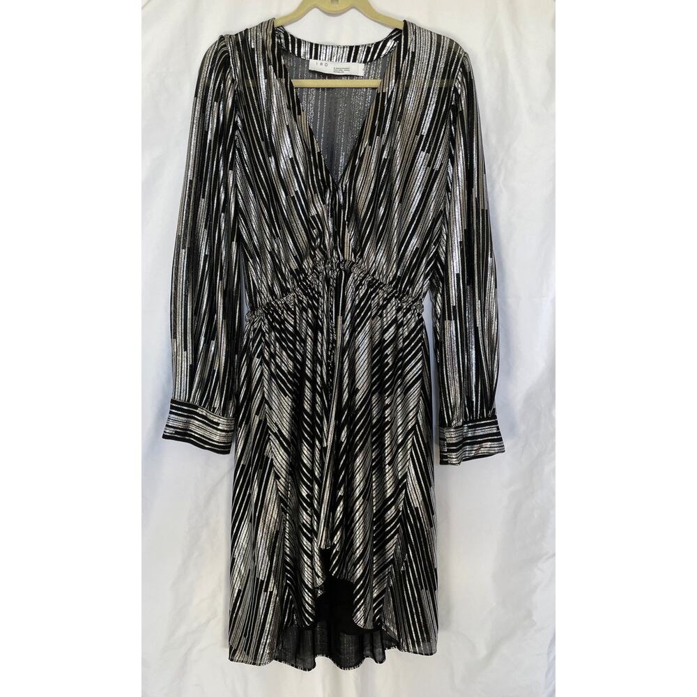 IRO Chumy Midi Black Silver Glam Metallic Party Dress, Size US 4, FR36